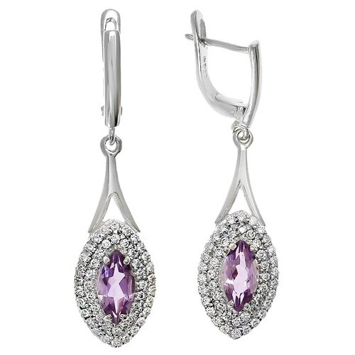 Серьги Balex, серебро, 925 проба, родирование, фианит, аметист