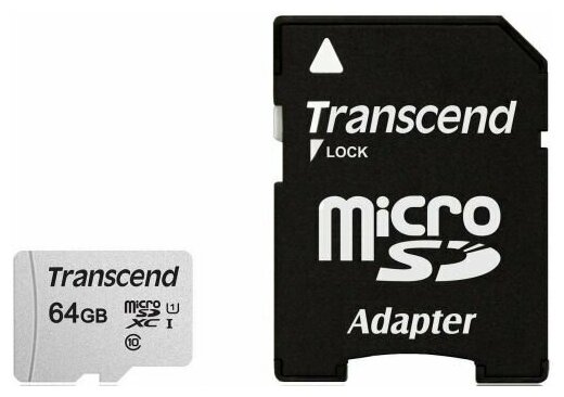 Карта памяти 64GB Transcend TS64GUSD300S-A microSDXC Class 10 U1 300S + адаптер