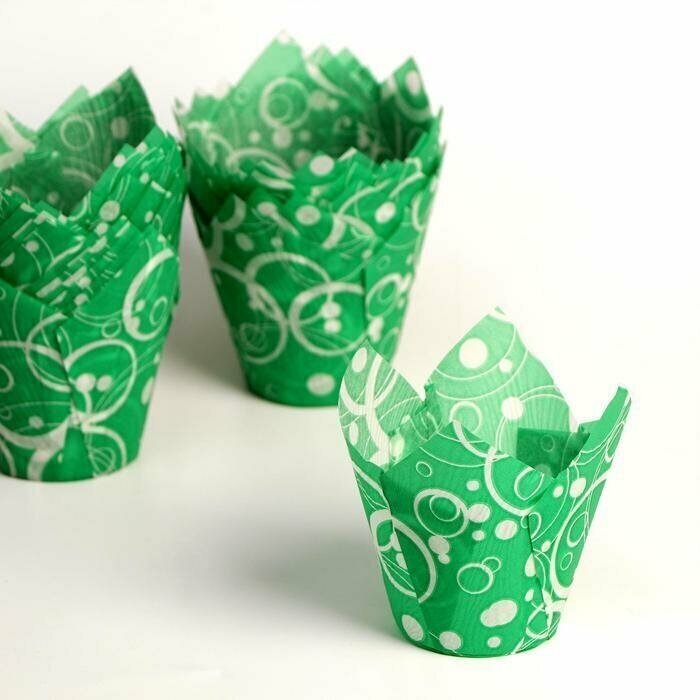 Форма для выпечки "Тюльпан", зеленый с белыми кольцами, 5 х 8 см - фотография № 1