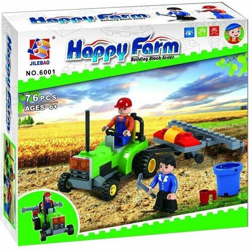 Конструктор JILEBAO Happy Farm Трактор с плугом 6001 / 84 детали