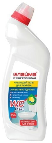 Средство для уборки туалета кислотное 750 г, LAIMA PROFESSIONAL "Лимон-WC Гель", утенок, 604793