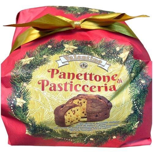 Кекс VALENTINO Рождественский Panettone di Pasticceria с изюмом и цукатами, 1000 гe VALENTINO с изюмом и цукатами 1000гр, Италия (красная упаковка)