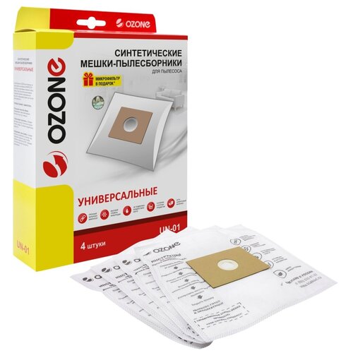 Универсальные мешки-пылесборники Ozone для пылесоса фланец 100х130 диаметр отверстия 40 мм 4 шт микрофильтр 782₽