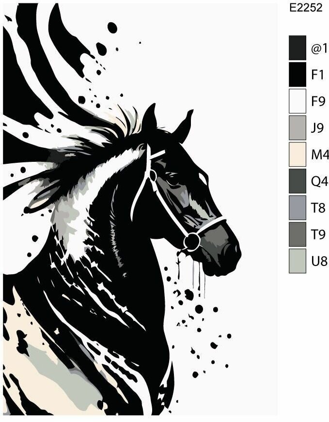 Детская картина по номерам E2252 "Лошадь в черно-белом цвете" 20x30