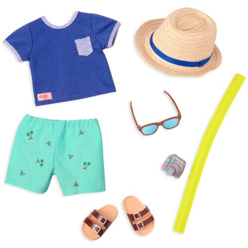 Комплект одежды для куклы мальчика 46 см Our generation На пляже со шляпой