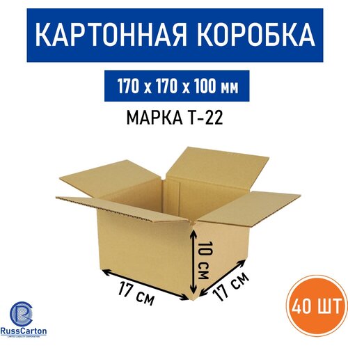 Картонная коробка для хранения и переезда RUSSCARTON, 170х170х100 мм, Т-22 бурый, 40 ед.