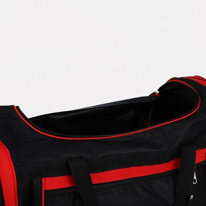 Сумка спортивная, 3 отдела на молниях, наружный карман, длинный ремень, цвет чёрный/красный - фотография № 3