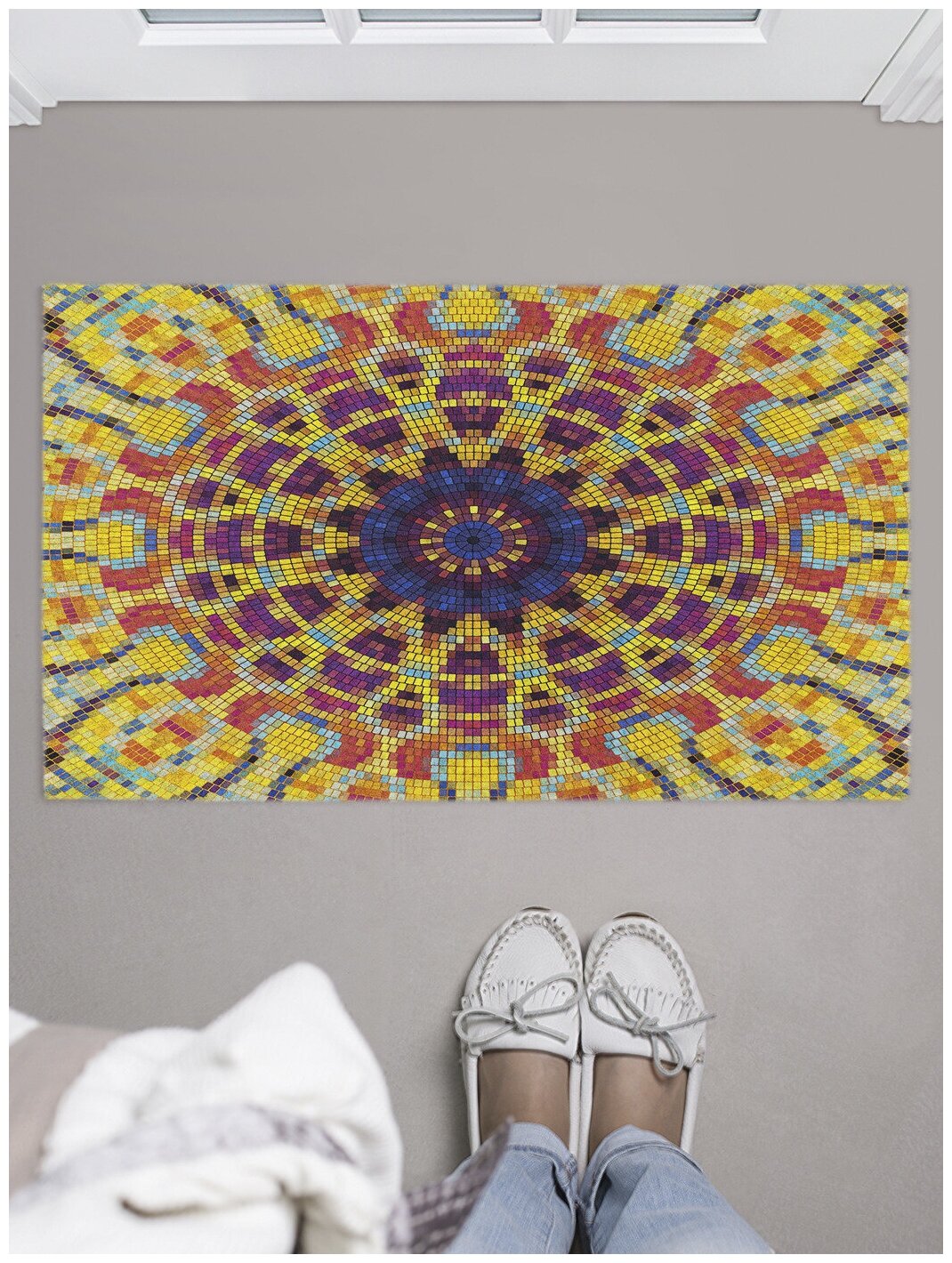 Придверный коврик в прихожую JoyArty "Мозаичный орнамент" для обуви, на резиновой основе, 75x45 см