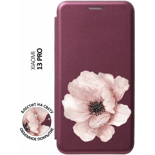 Чехол-книжка на Xiaomi 13 Pro, Сяоми 13 Про с 3D принтом Pink Flower бордовый чехол книжка на xiaomi 13 pro сяоми 13 про с 3d принтом freelance бордовый