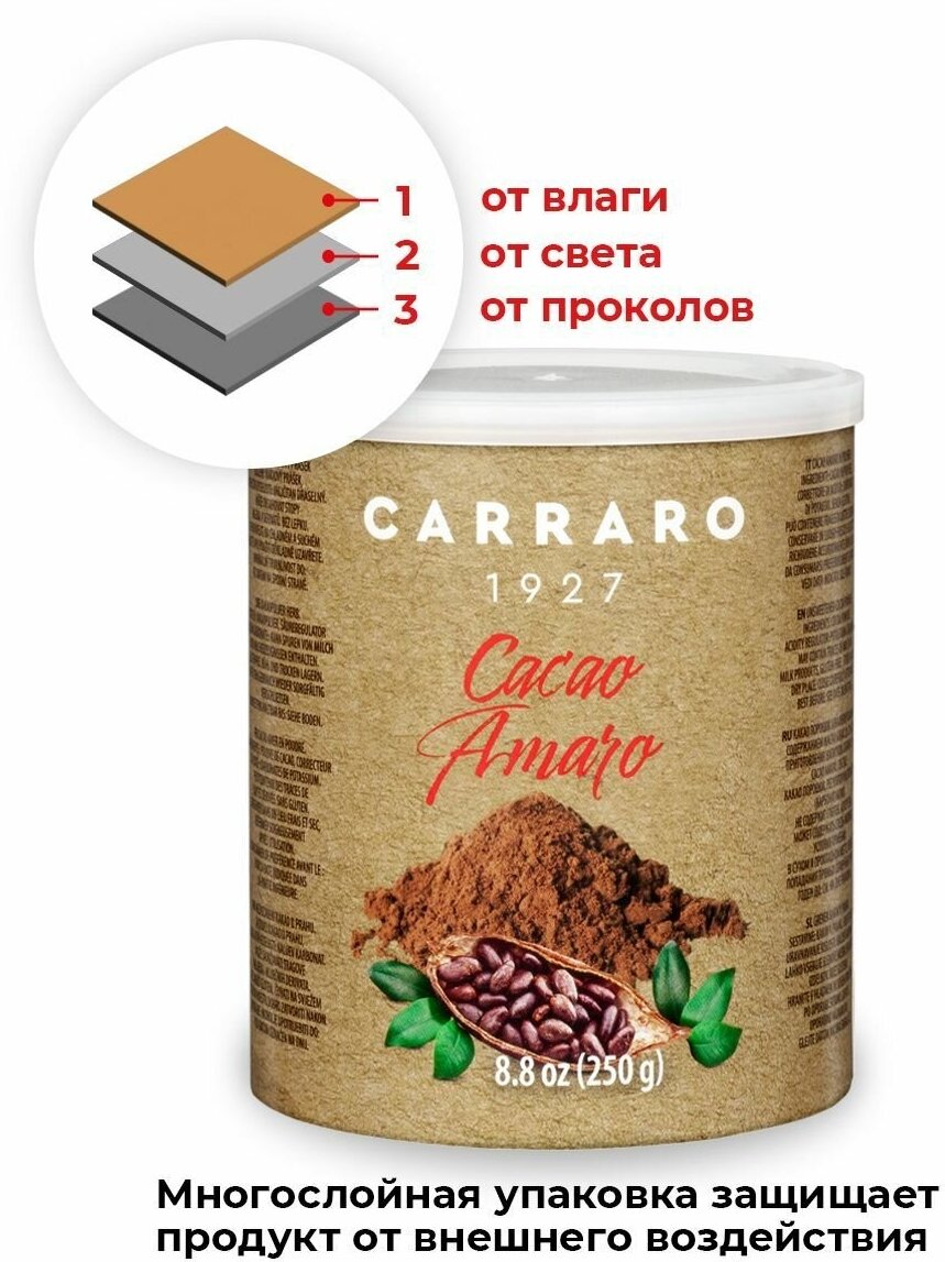 Растворимое какао Carraro Cacao Amaro в банке, 250 гр - фотография № 6