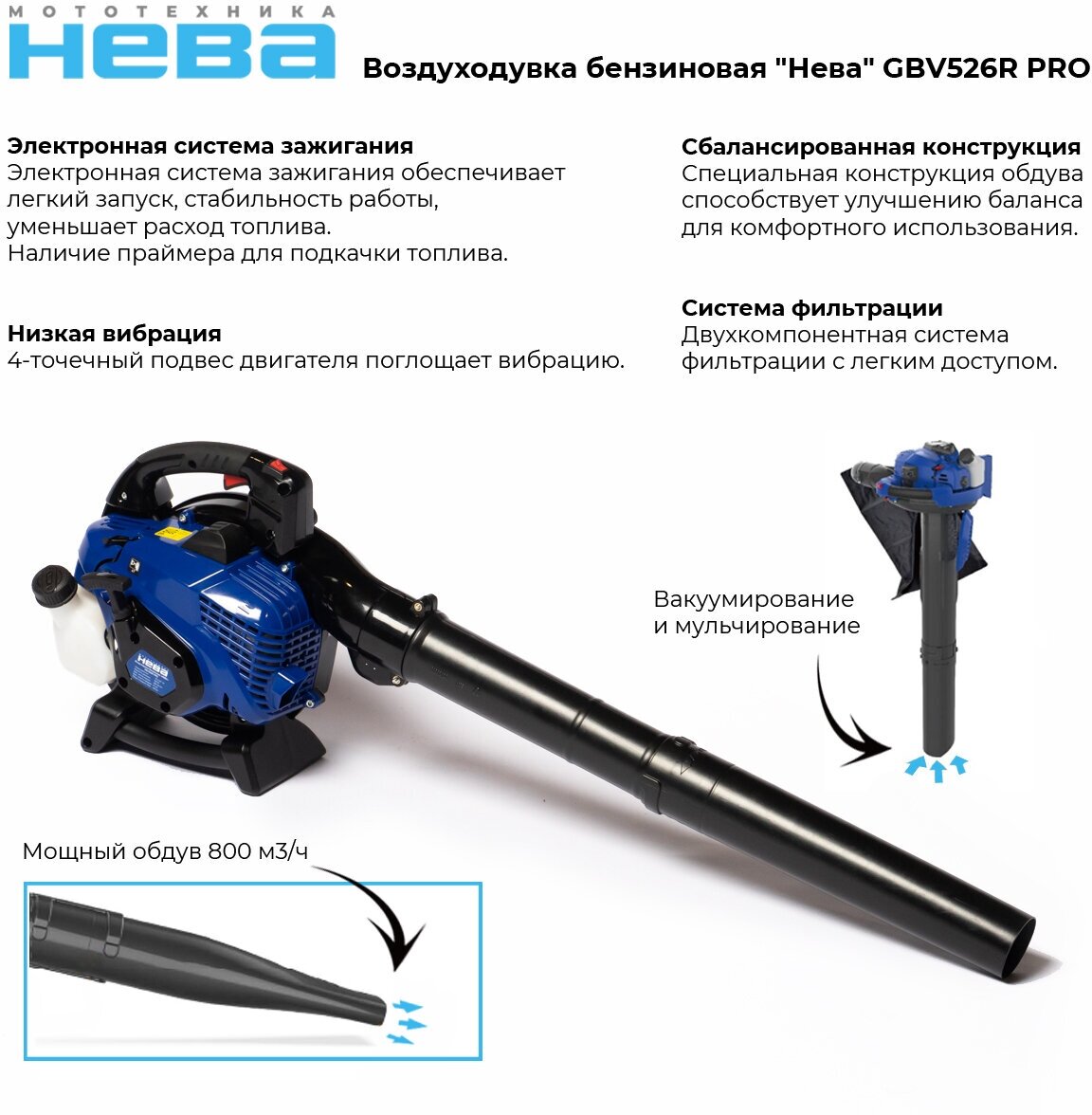 Воздуходувка - пылесос Нева GBV526R PRO (бензиновая) - фотография № 4