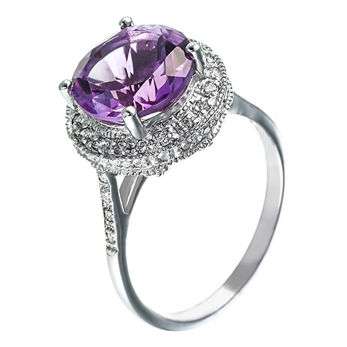 фото Element47 кольцо из серебра 925 пробы с аметистом и фианитами ppr1110-ko-am-001-wg, размер 17.75