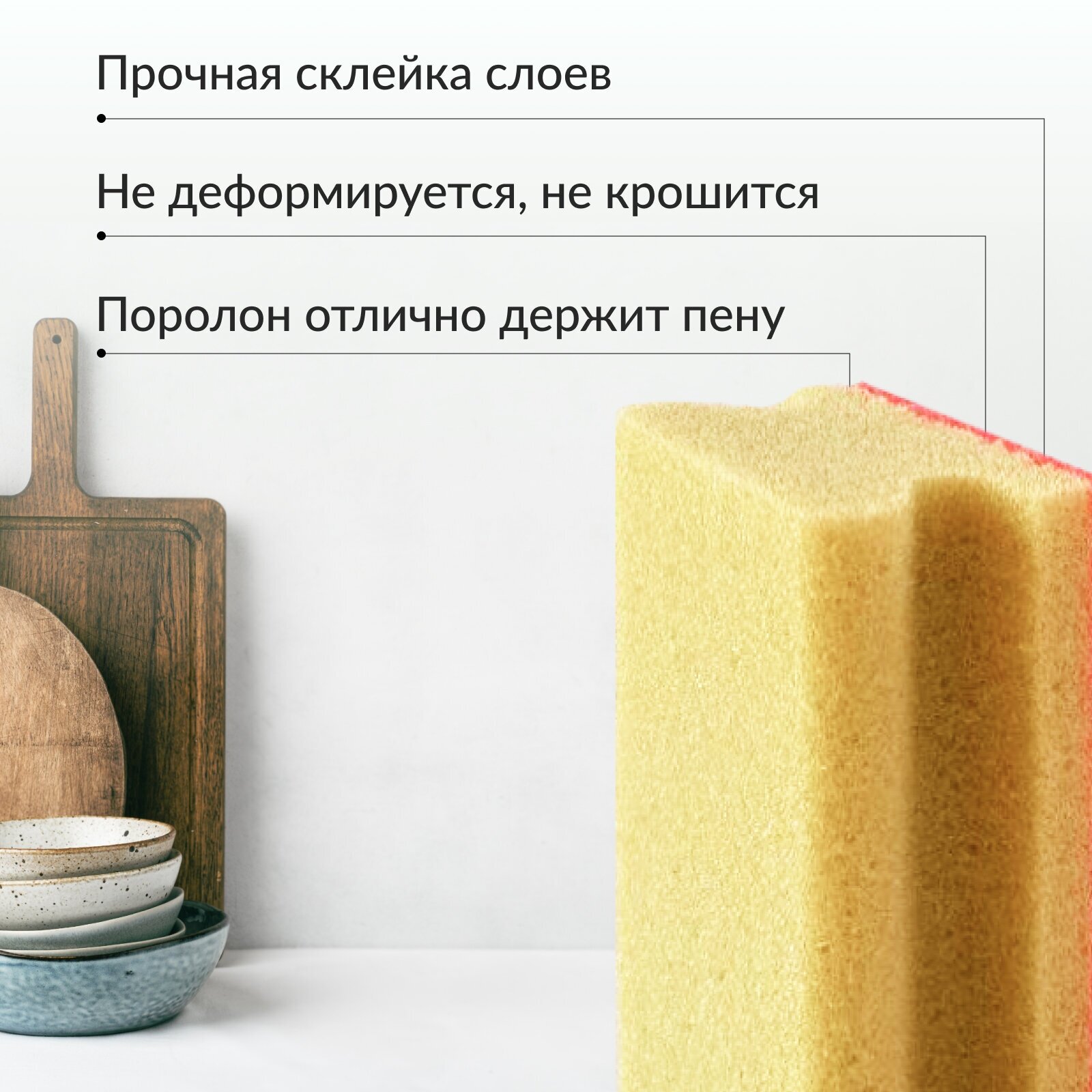 Губки для мытья посуды Jundo Premium Kitchen Sponges Profi, 5 шт, поролон, желтые, для уборки дома — фото 1