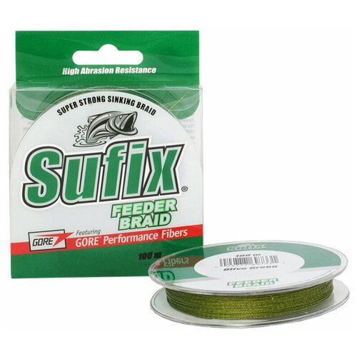 фото Леска плетеная sufix feeder braid зеленая 100 м 0.18 мм 9,1 кг