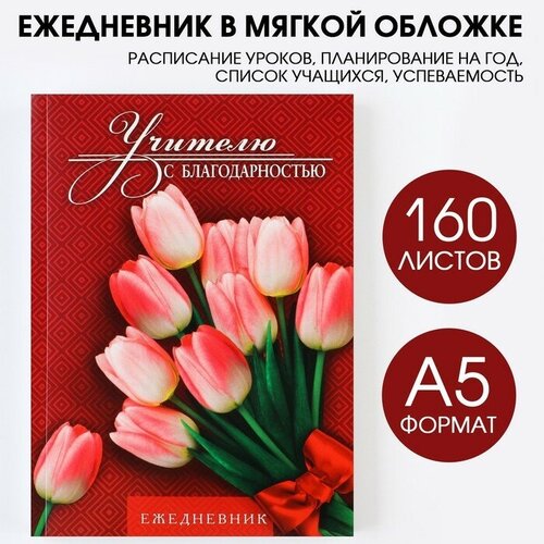 Ежедневник «Учителю с благодарностью» , формат А5, 160 листов, мягкая обложка ежедневник учителю с благодарностью а5 160 листов мягкая обложка подарок на день учителя