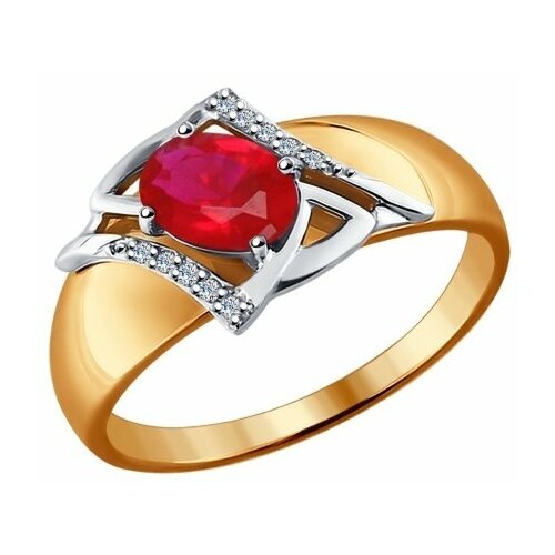 фото Золотое кольцо sokolov 6018005 с бриллиантом и рубиновым корундом diamant-online