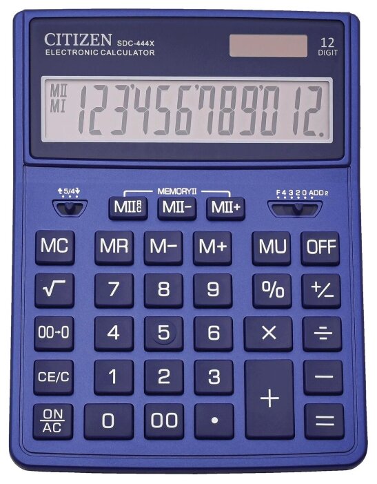 Калькулятор настольный CITIZEN SDC-444NVE (204х155 мм) 12 разрядов двойное питание темно-синий