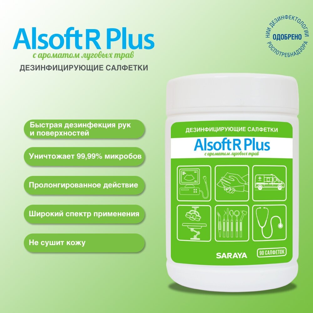 Дезинфицирующие салфетки 90 шт Alsoft R Plus