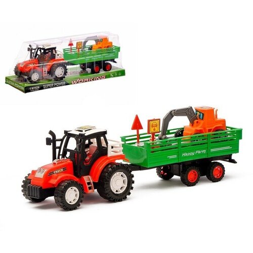 Трактор инерционный «Фермер», с прицепом, цвета микс трактор инерционный фермер с прицепом
