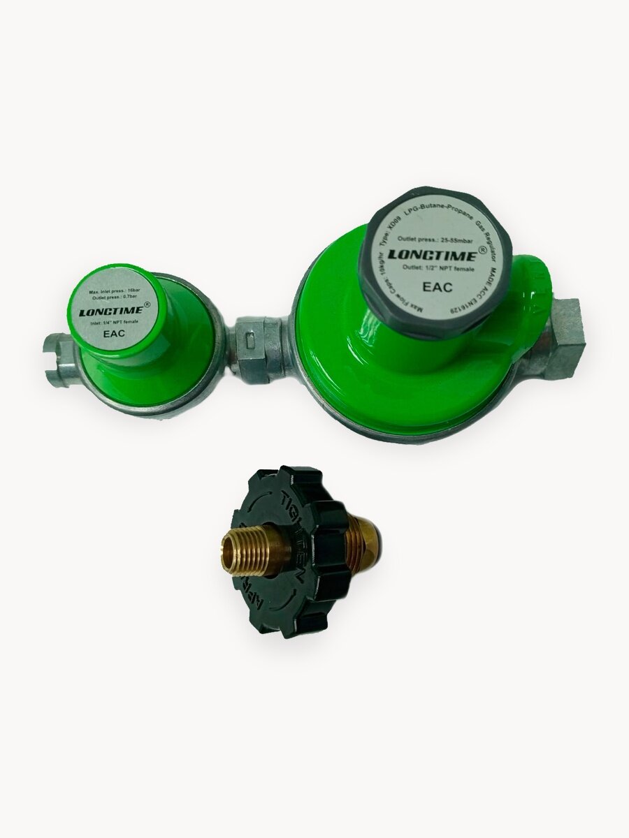 Редуктор давления газа LONGTIME XD10, двухступенчатый, с POL соединением в комплекте, 10кг, 25-55мбар