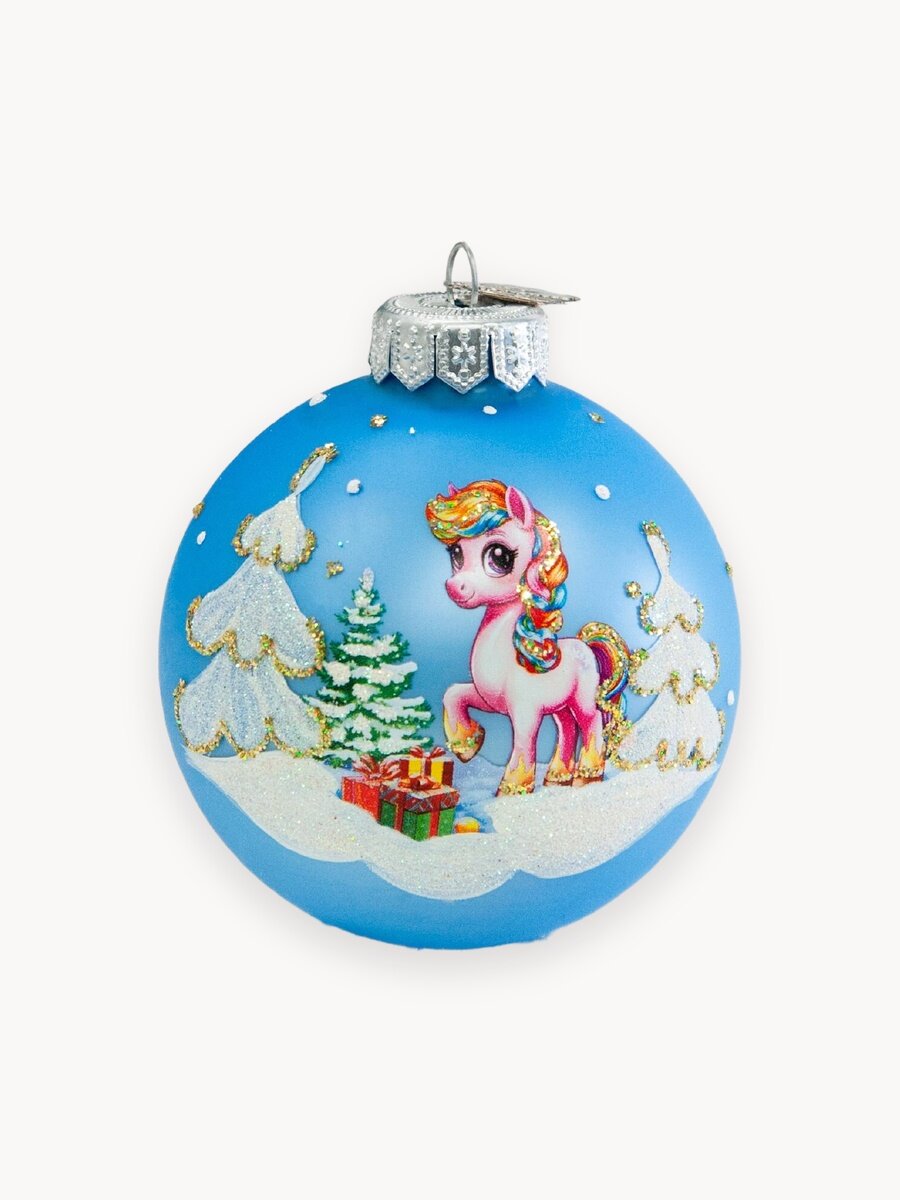 Елочная новогодняя игрушка коломеев Лошадка радужная, 80 мм, в подарочной упаковке