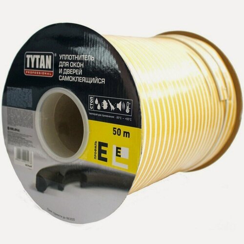 Изображение товара Уплотнитель для окон и дверей самоклеящийся TYTAN Professional Е-профиль 15х8мм , 50м черный