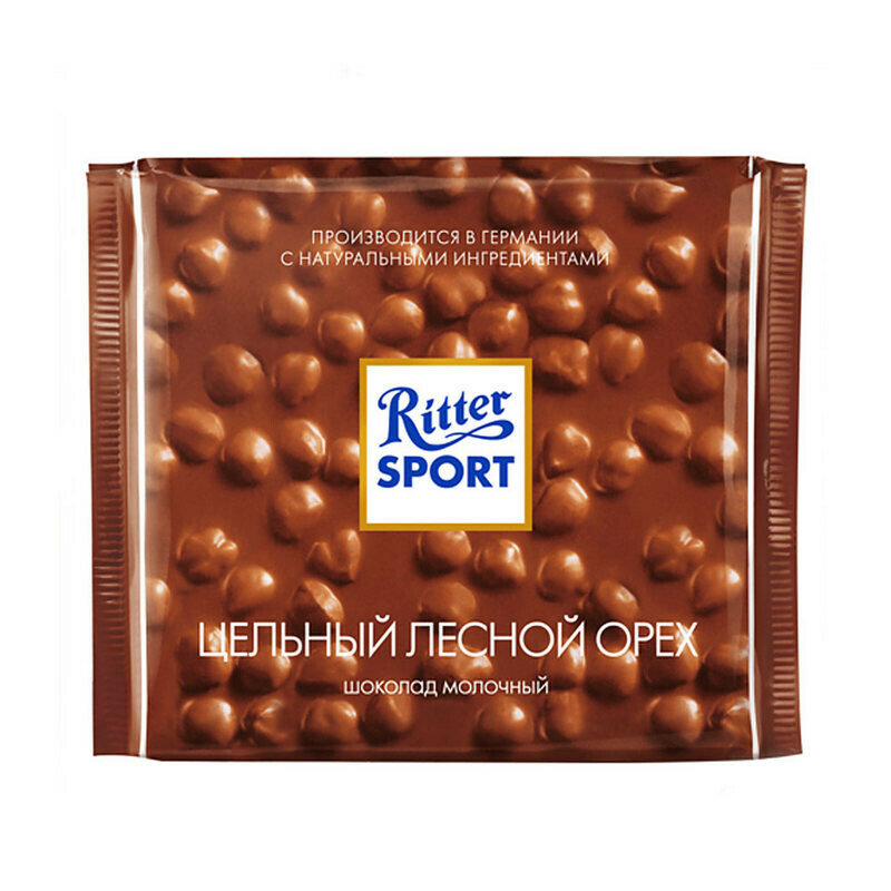 Ritter Sport/ Шоколад молочный с цельным лесным орехом , 100 г