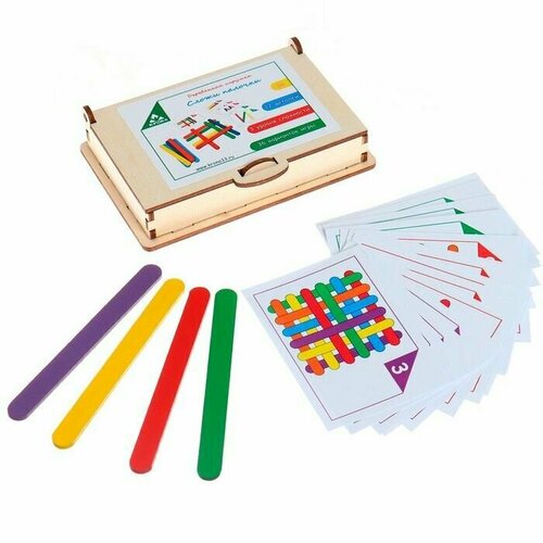крона игровой набор сложи палочки 18 карточек 12 цветных деревянных палочек Игровой набор Сложи палочки 18 карточек,12 цветных деревянных палочек