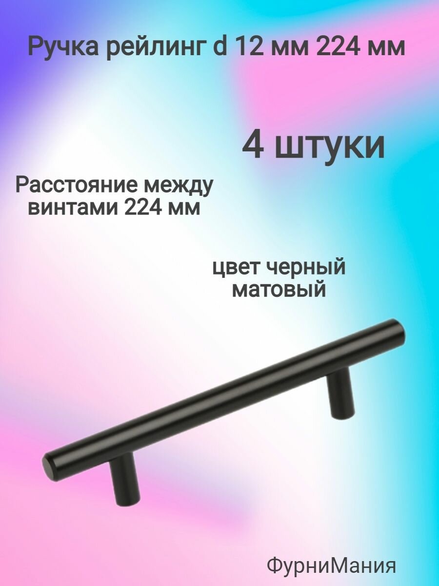 Ручка мебельная рейлинг d 12 mm 224, черный матовый - фотография № 2