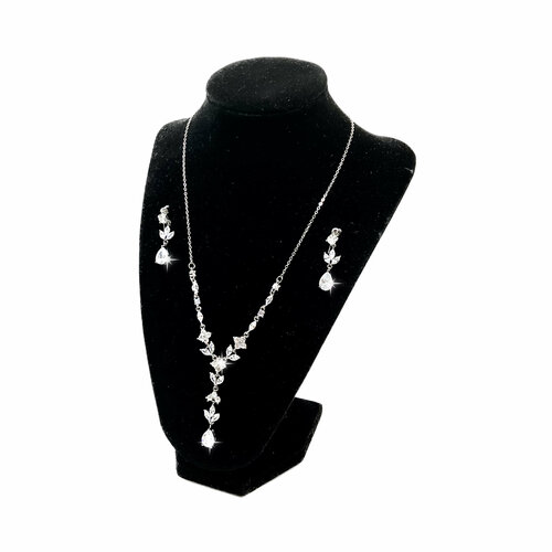Комплект бижутерии: колье, серьги, фианит, размер колье/цепочки 46 см, серебряный