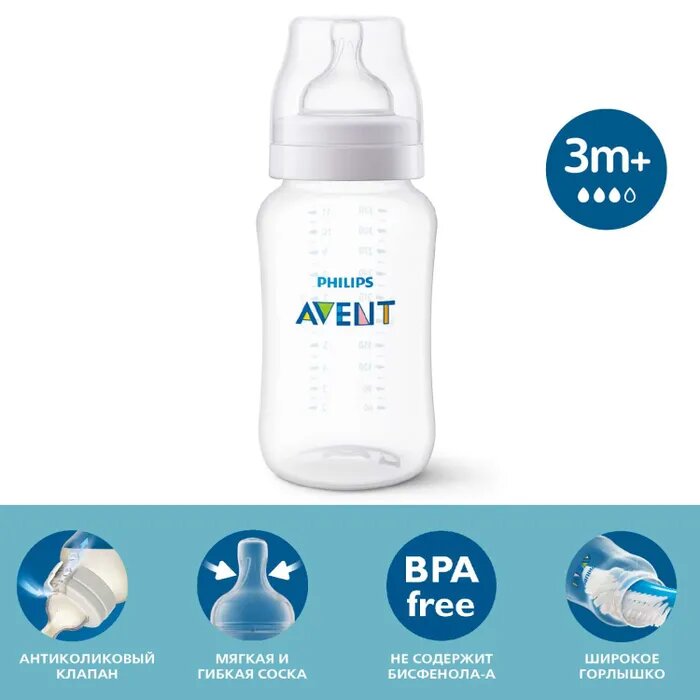 Бутылочка для кормления Philips Avent Anti-colic 330мл с 3 месяцев SCY106/01