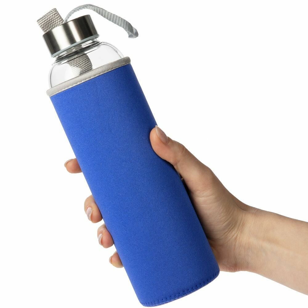 Бутылка для воды спортивная в чехле стеклянная Sleeve Ace, синяя 550 мл