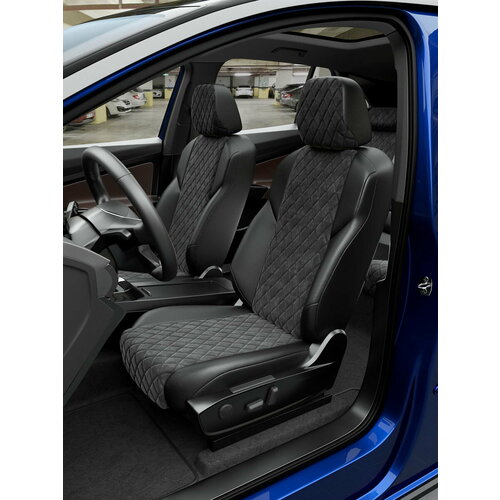 Чехлы на Фольксваген Поло из Алькантары 2020-2022 Алькантара с ромбом черный, Черный 504 CA710CF44