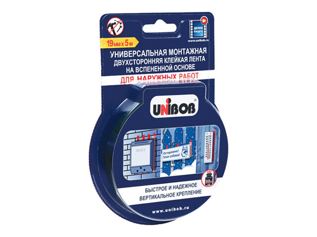 Лента клейкая двусторонняя UNIBOB морозостойкая 19ммх5м арт.47036