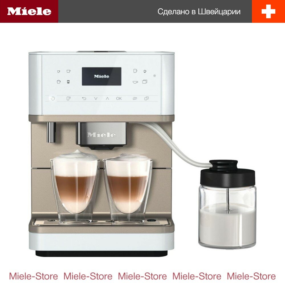 Автоматическая кофемашина Miele CM 6360 LOCM, зерновая, для Капучино, Латте, белый лотос / CleanSteelMetallic