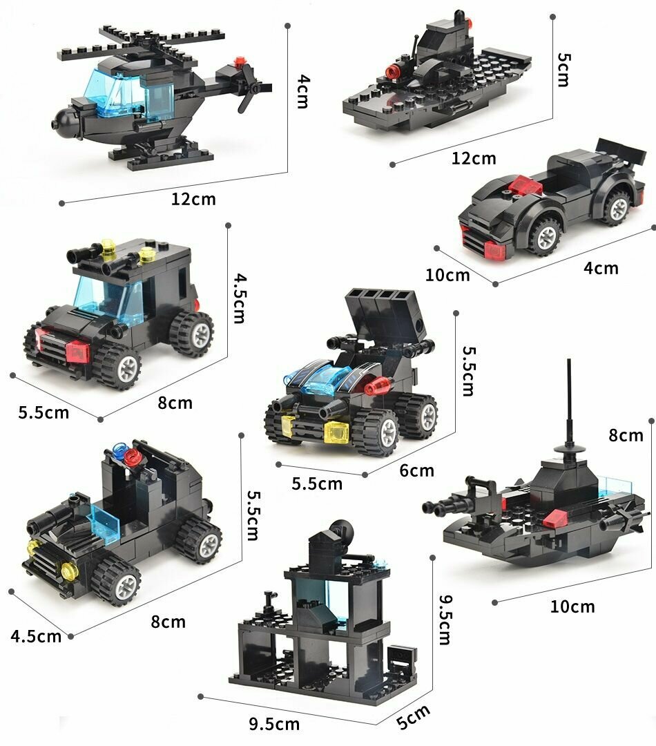 Конструктор 8 в 1 HUIQIBAO SWAT различные модели техники