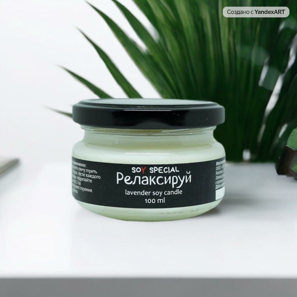 Ароматическая свеча из соевого воска "Релаксируй", аромат успокаивающей лаванды