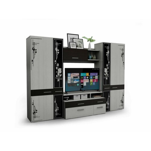 Гостиная СМ-Мебель Валенсия 280х55х200 см, ЛДСП, белый/венге