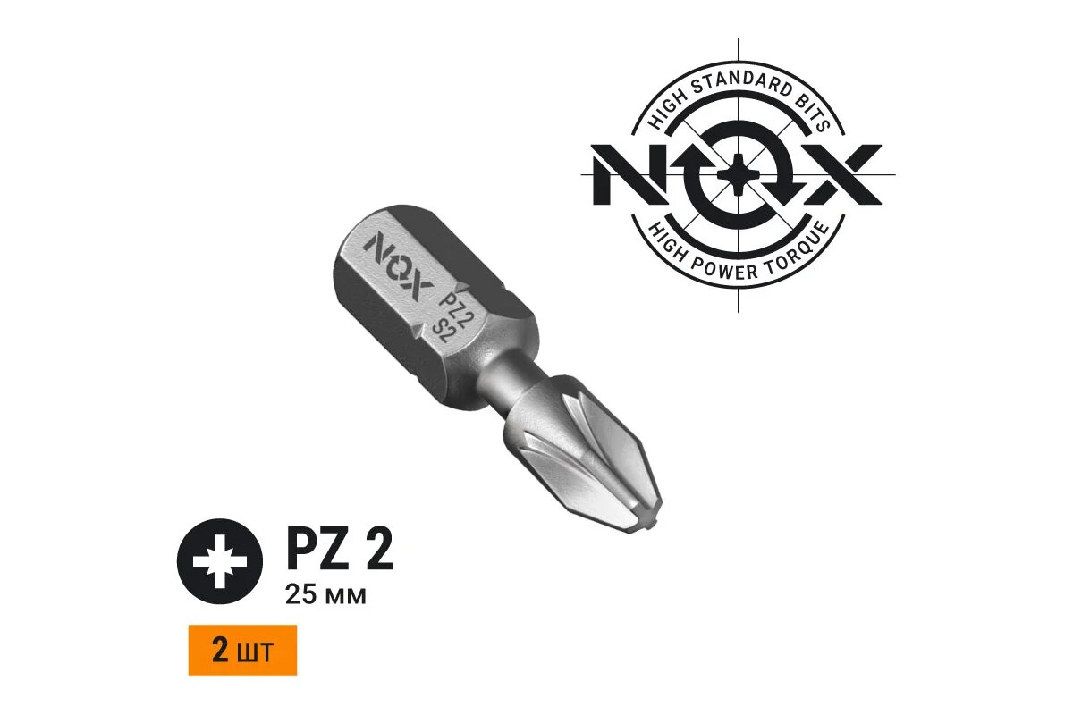 Бита торсионная STRONG (2 шт; PZ2х25 мм; карта; C6.3) NOX 337225-2