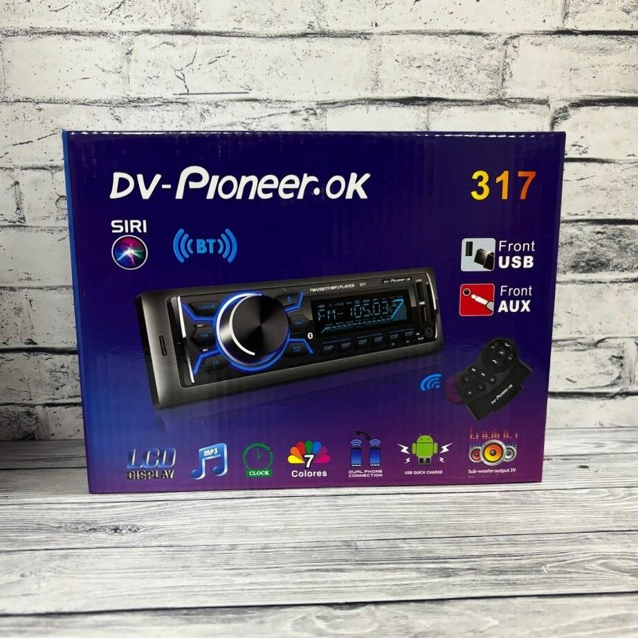 Автомобильная магнитола DV-Pioneer. OK 317 / 2 RCA / FM / usb-ресивер С BLUETOOTH