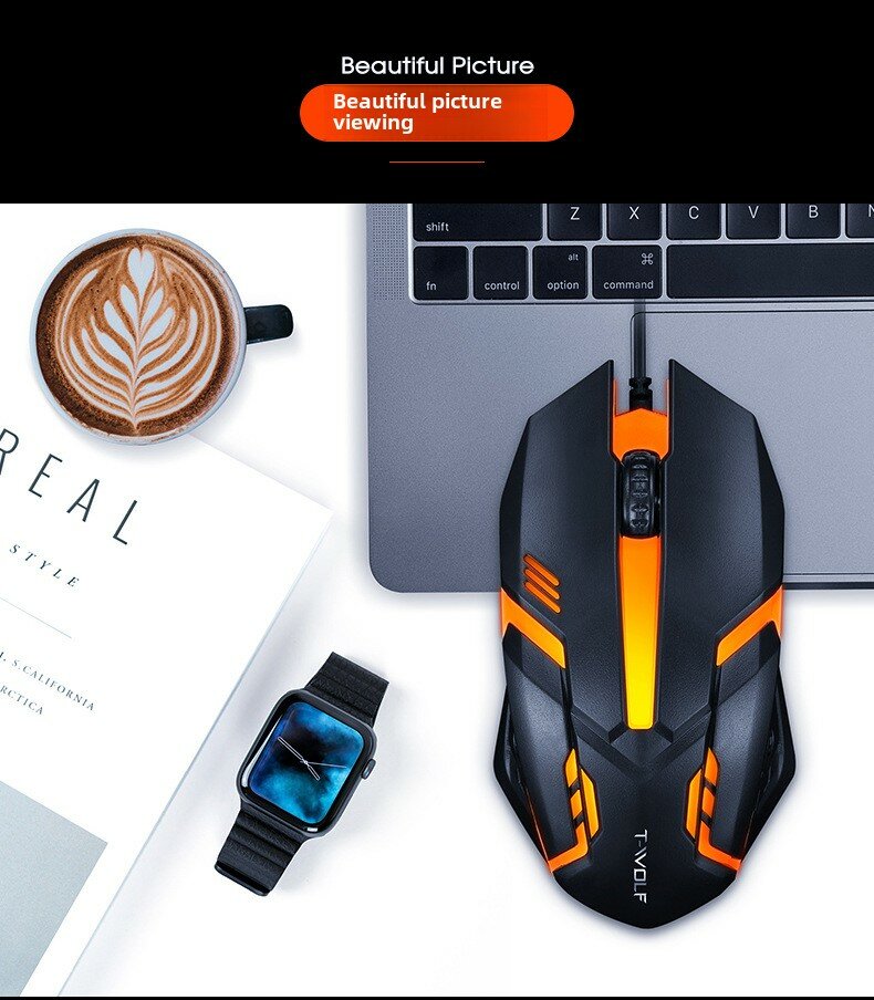 Игровая мышь T-WOLF V1, с подсветкой, проводная, для CS2/CS1.6/Dota2/Dota1/PUBG — фото 1