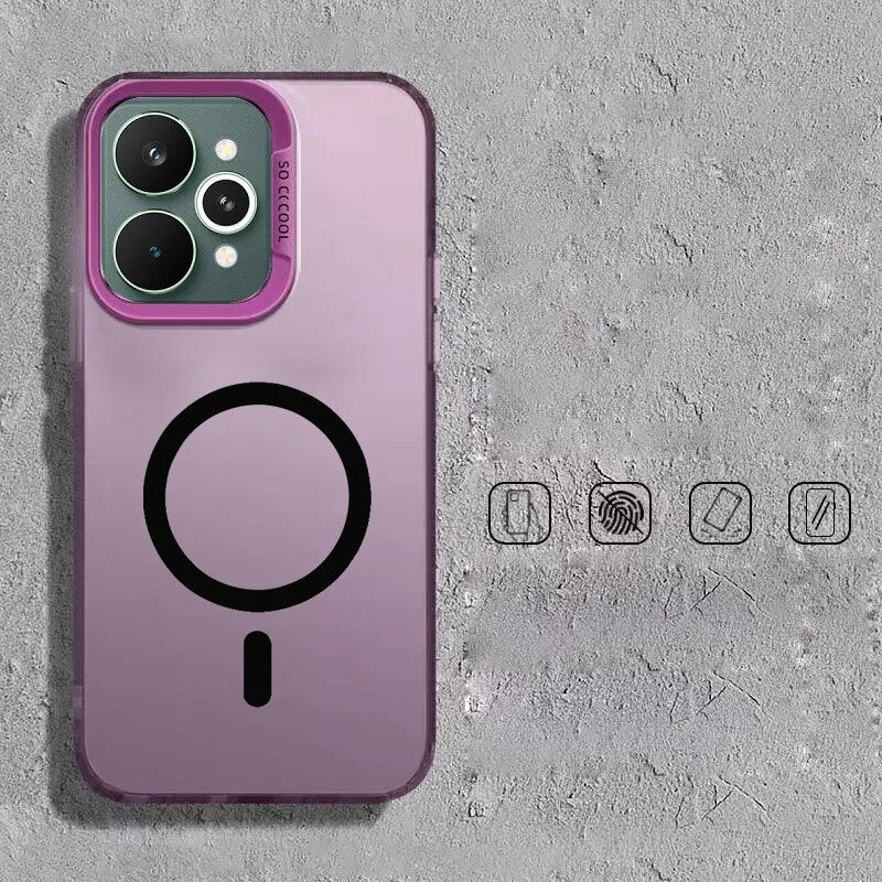 Для Realme 15 5G/15 Pro 5G/15T 5G серебристый жесткий чехол IMD противоударный с беспроводной магнитной наклейкой