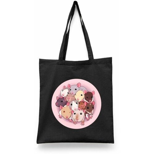 фото Сумка-шоппер унисекс каждому своё "мышь/крыса/mouse/rat" черная