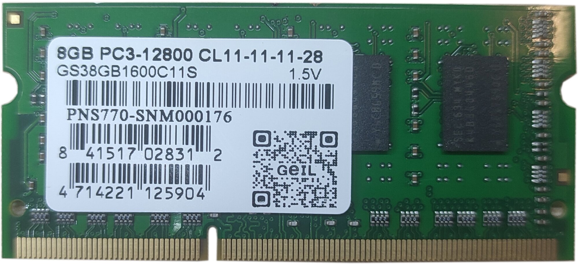 Оперативная память GeIL 8 ГБ DDR3 1600 МГц CL11 (GS38GB1600C11S) SO-DIMM 1.5V