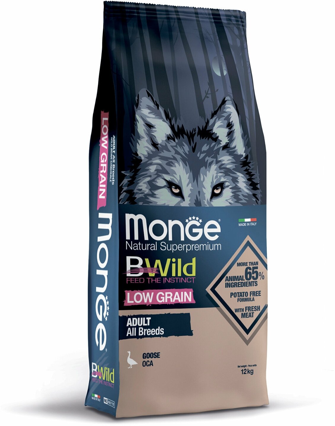 Monge Dog BWild Low Grain Сухой низкозерновой корм для собак всех пород, Гусь 15кг