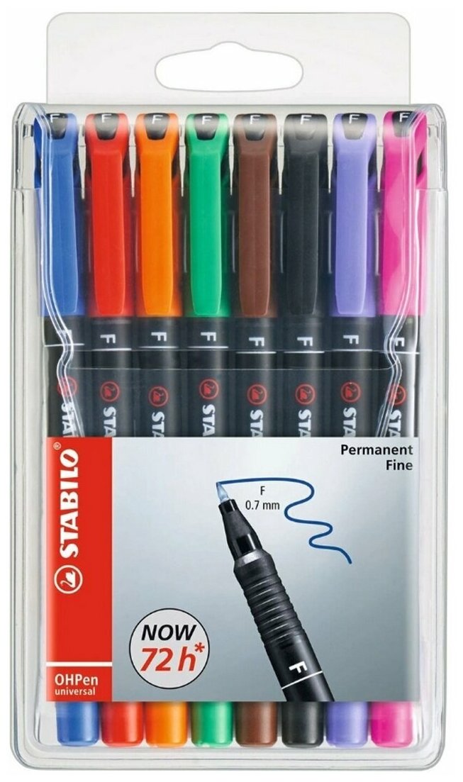Маркер-ручка перманентный STABILO OHPen universal 0,7мм, 8 цветов в наборе