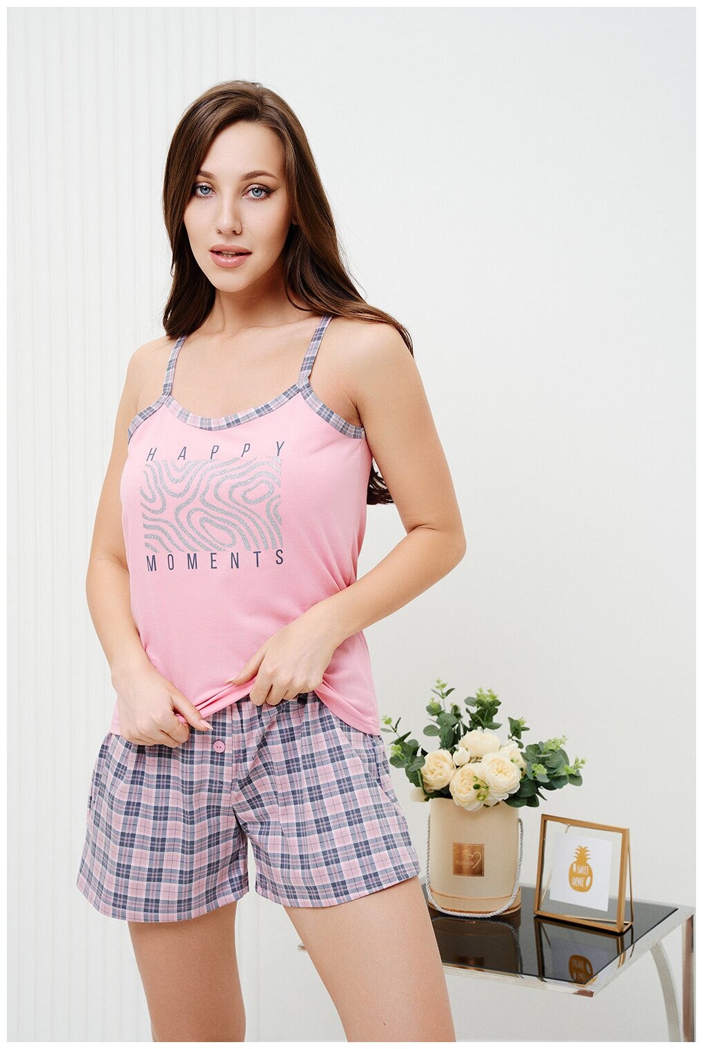 Женская домашняя пижама/ костюм (топ+ шорты), размер 46 - фотография № 12
