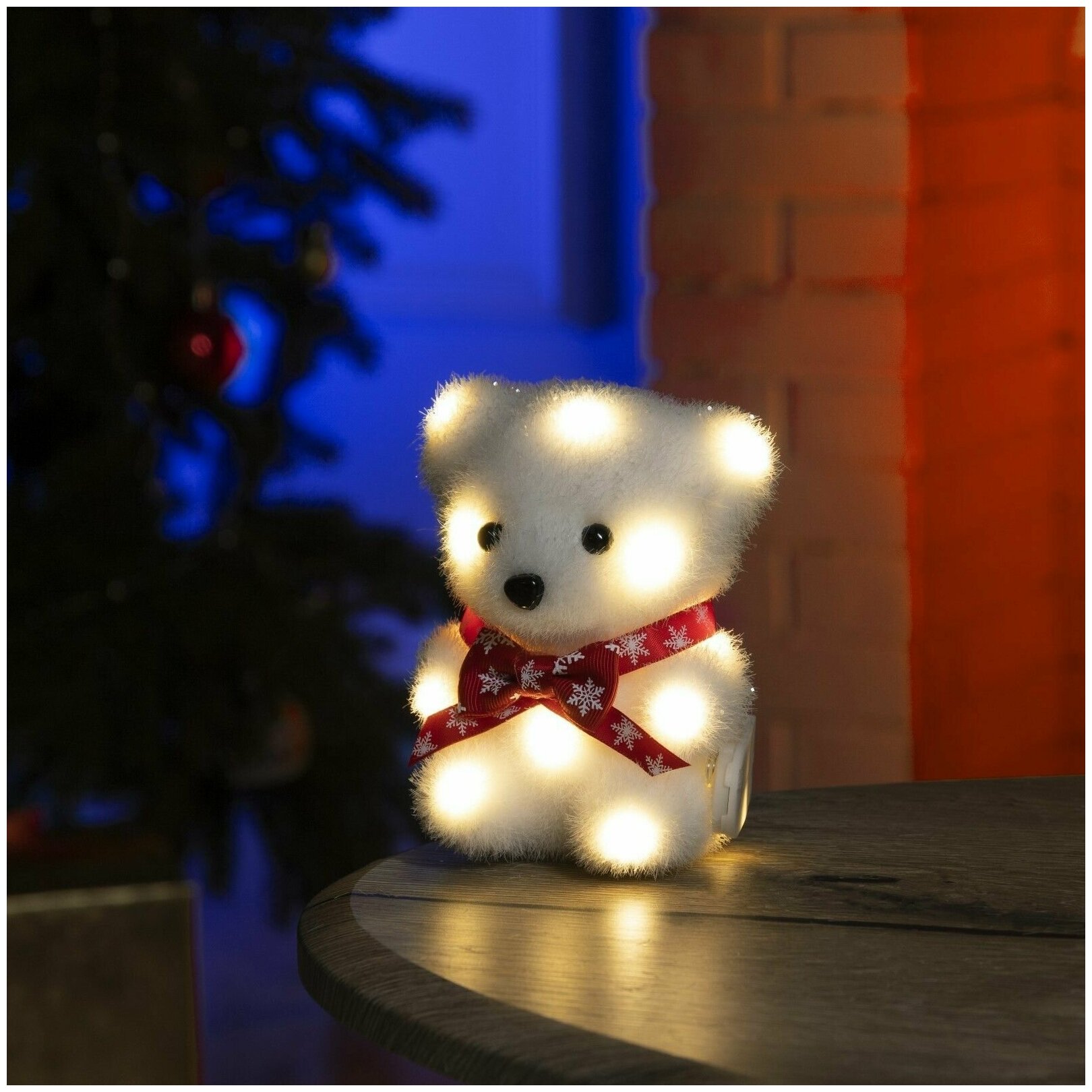 Светодиодная фигура «Медвежонок в бабочке» 9 × 12 × 8 см флок батарейки CR2032х2 свечение тёплое белое
