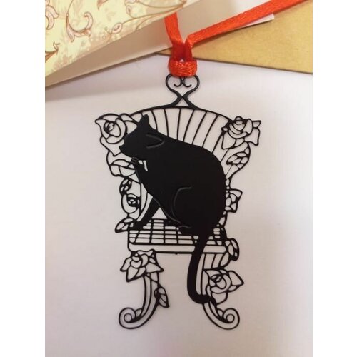 фото Металлическая закладка "кошечка на стуле" book mark