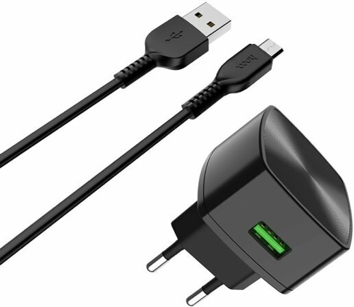 Зарядное устройство HOCO C70A USB + Кабель USB-Micro, 3A, черный